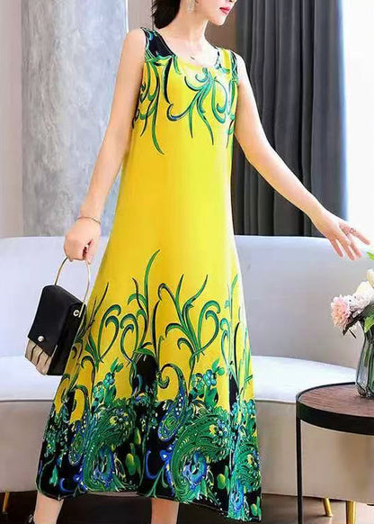 Fine Fluorescent Green Print Cotton Party Dress Summer