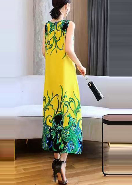 Fine Fluorescent Green Print Cotton Party Dress Summer