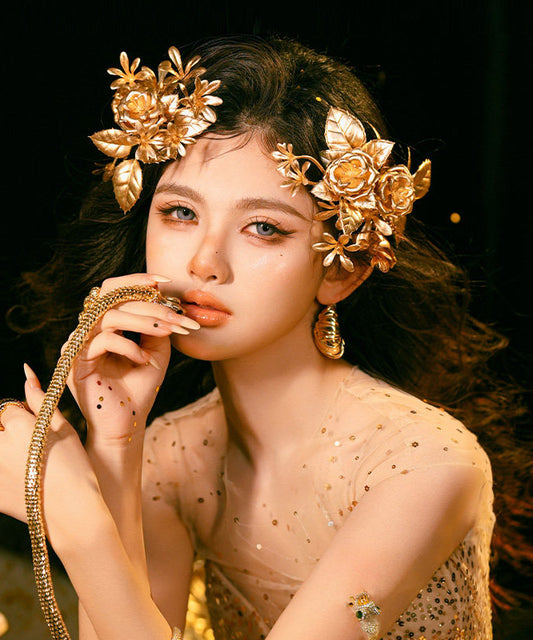 Fine Gold Alloy Floral A Pair Hairpin