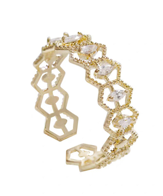 Fine Gold Alloy Zircon Lace Hollow Out Open Rings