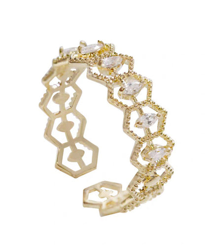 Fine Gold Alloy Zircon Lace Hollow Out Open Rings