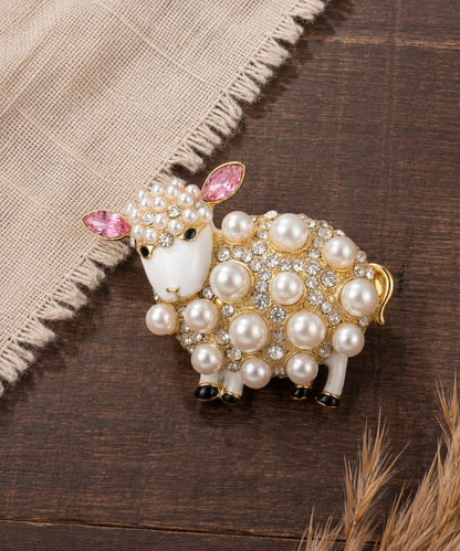 Fine Gold Alloy Zircon Pearl Little Sheep Brooches