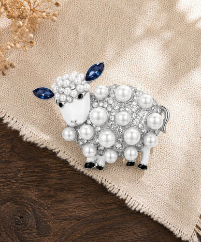 Fine Gold Alloy Zircon Pearl Little Sheep Brooches