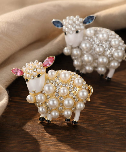 Fine Gold Alloy Zircon Pearl Little Sheep Brooches
