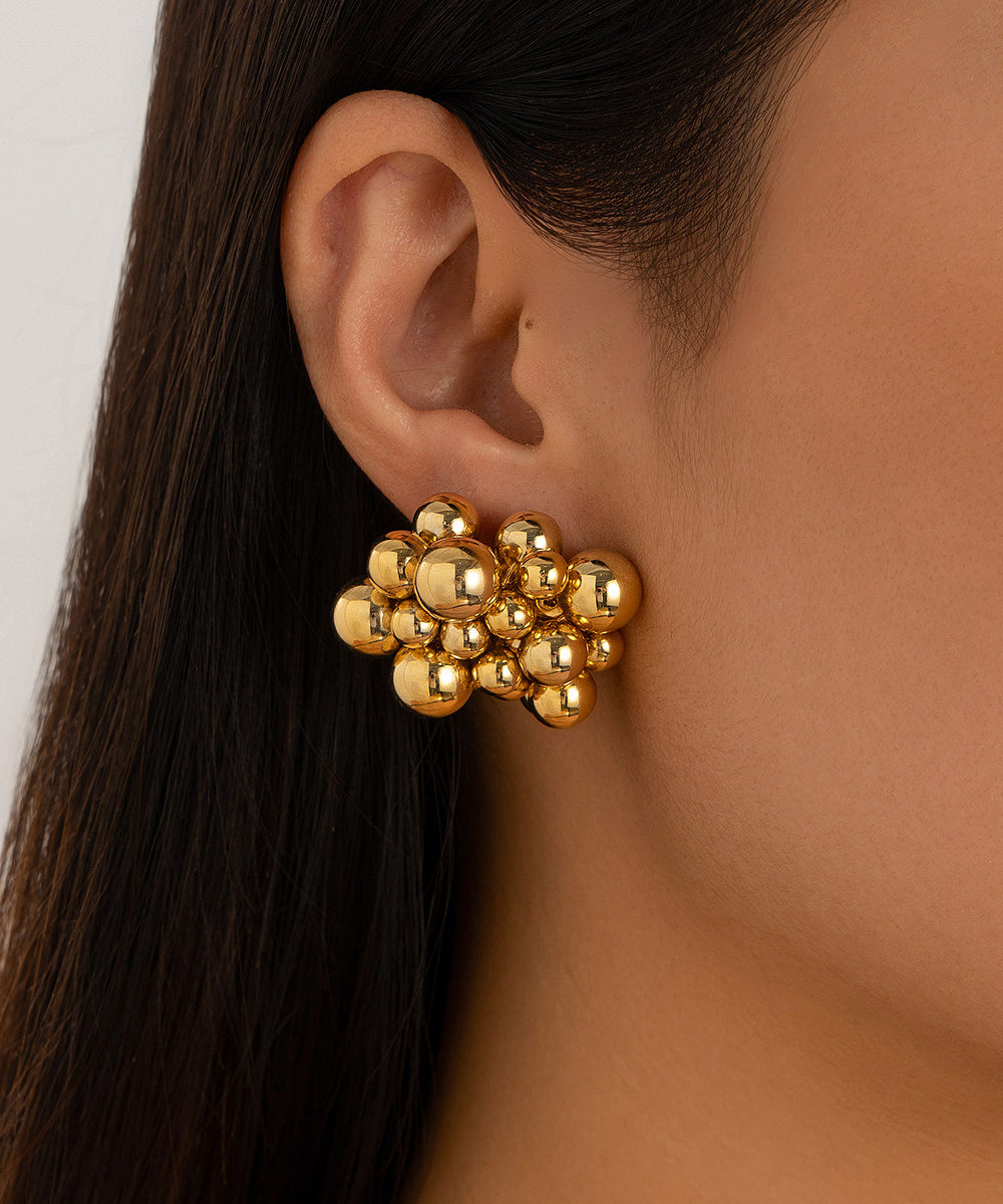 Fine Gold Copper Overgild Asymmetrical Patchwork Bead Stud Earrings