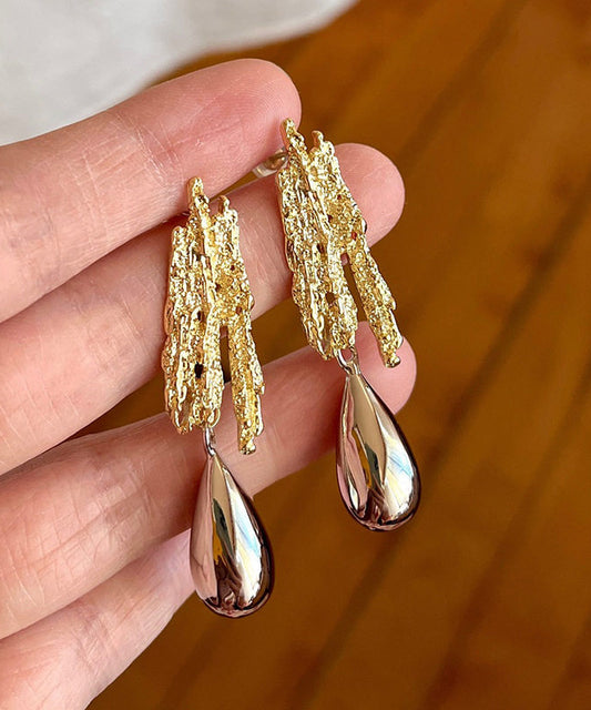 Fine Gold Copper Overgild Asymmetrical Water Droplet Gold Drop Earrings