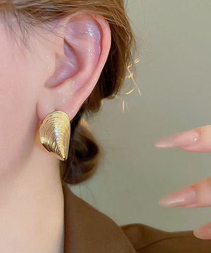 Fine Gold Copper Overgild Shell Thread Stud Earrings