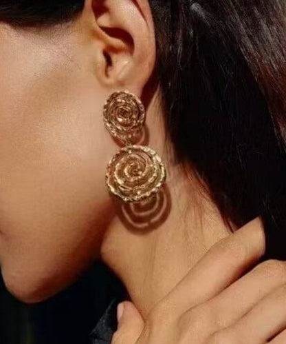 Fine Gold Copper Overgild Spiral Hollow Out Drop Earrings