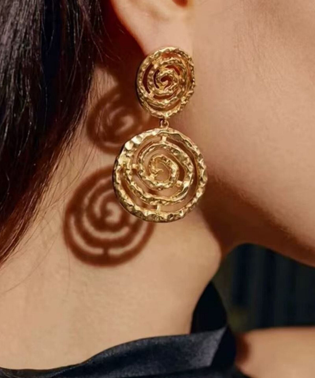 Fine Gold Copper Overgild Spiral Hollow Out Drop Earrings