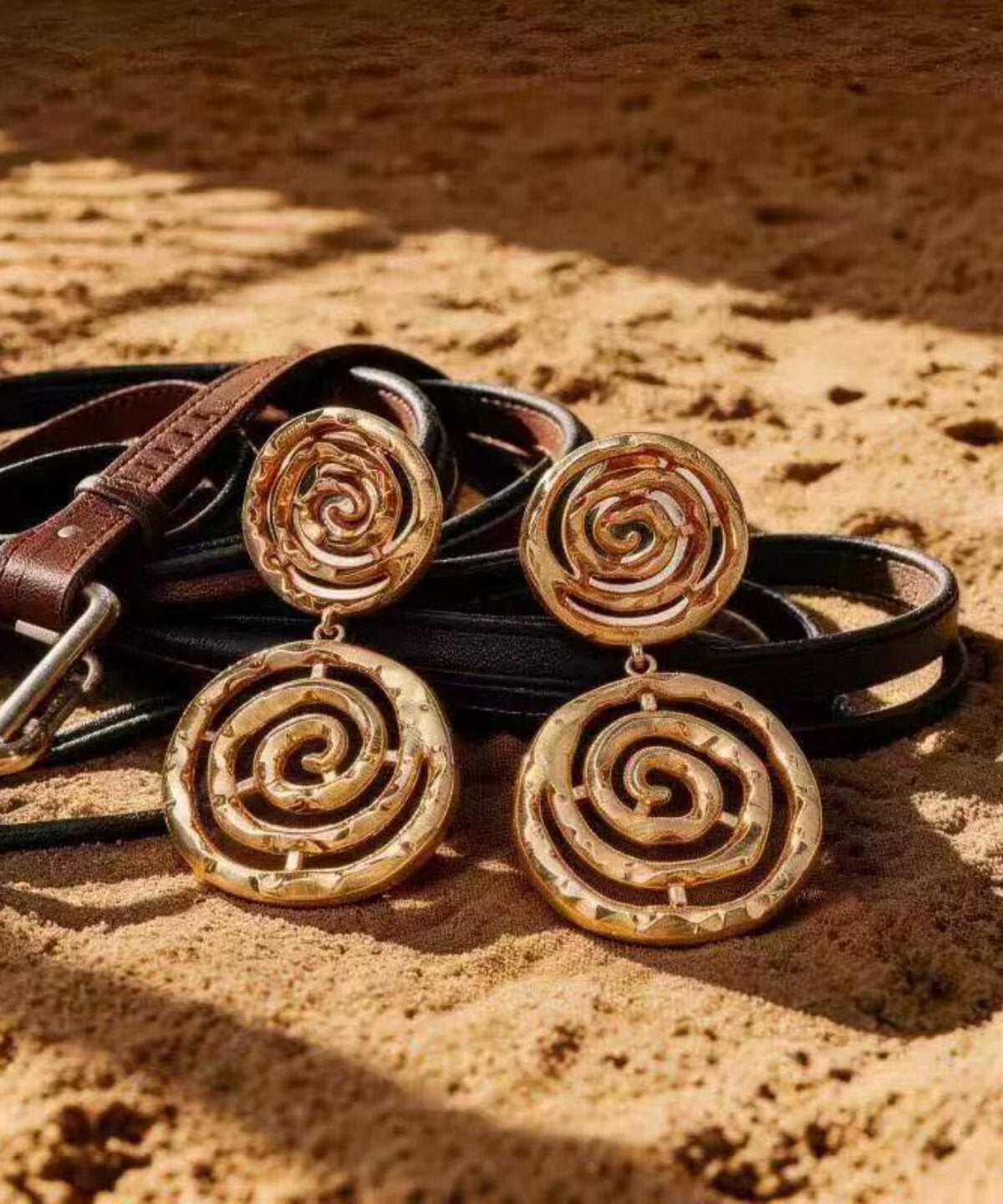 Fine Gold Copper Overgild Spiral Hollow Out Drop Earrings