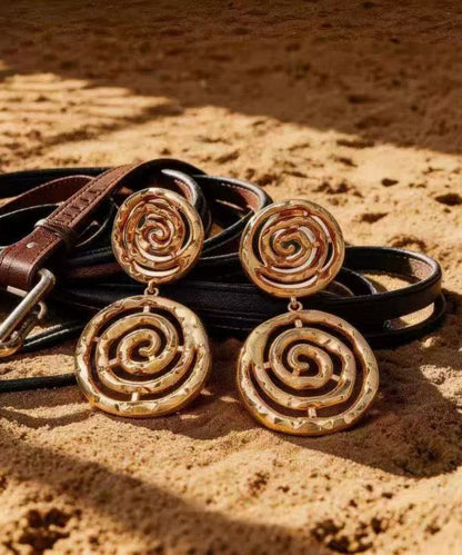 Fine Gold Copper Overgild Spiral Hollow Out Drop Earrings