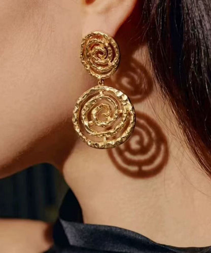 Fine Gold Copper Overgild Spiral Hollow Out Drop Earrings
