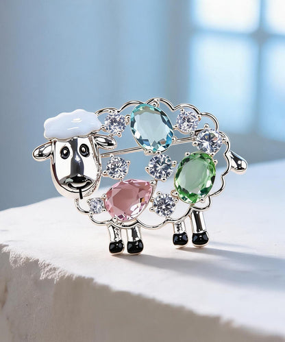 Fine Gold Copper Overgild Zircon Crystal Little Sheep Brooches