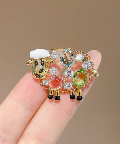 Fine Gold Copper Overgild Zircon Crystal Little Sheep Brooches