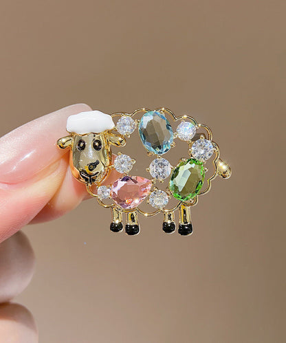 Fine Gold Copper Overgild Zircon Crystal Little Sheep Brooches