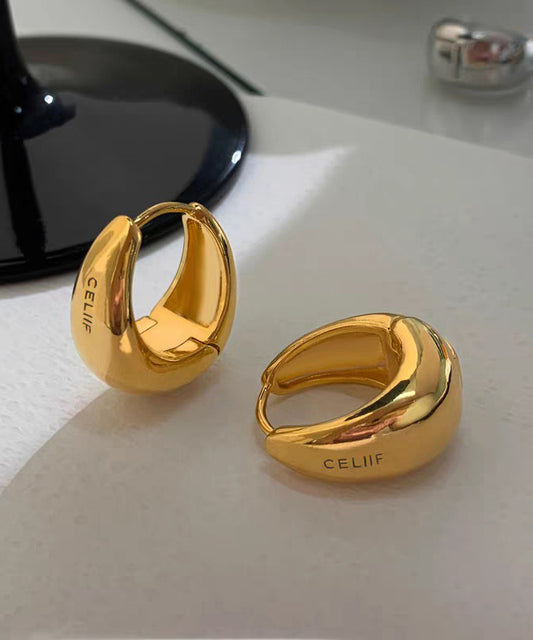 Fine Gold Metal Overgild Graphic Hoop Earrings