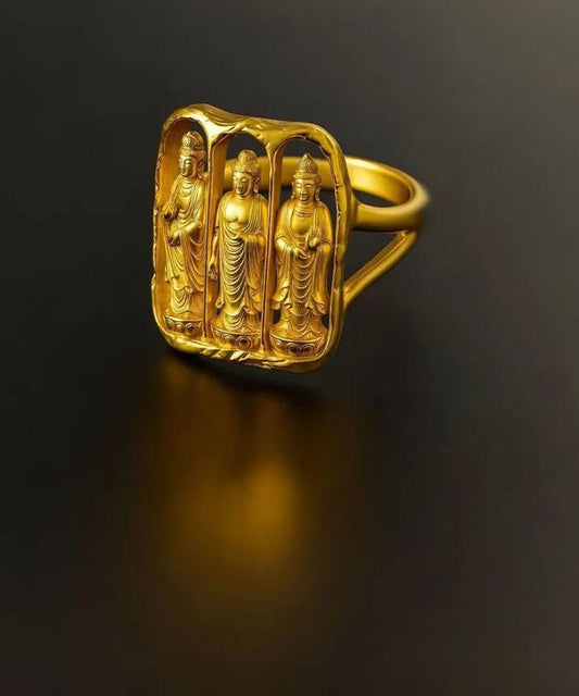 Fine Gold Sterling Silver Overgild Buddhist Niche Open Rings