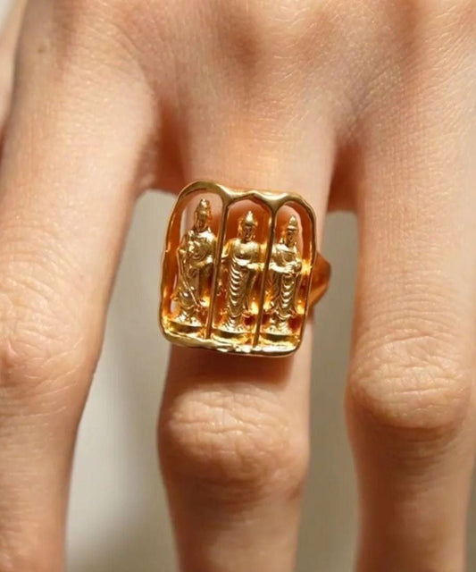 Fine Gold Sterling Silver Overgild Buddhist Niche Open Rings