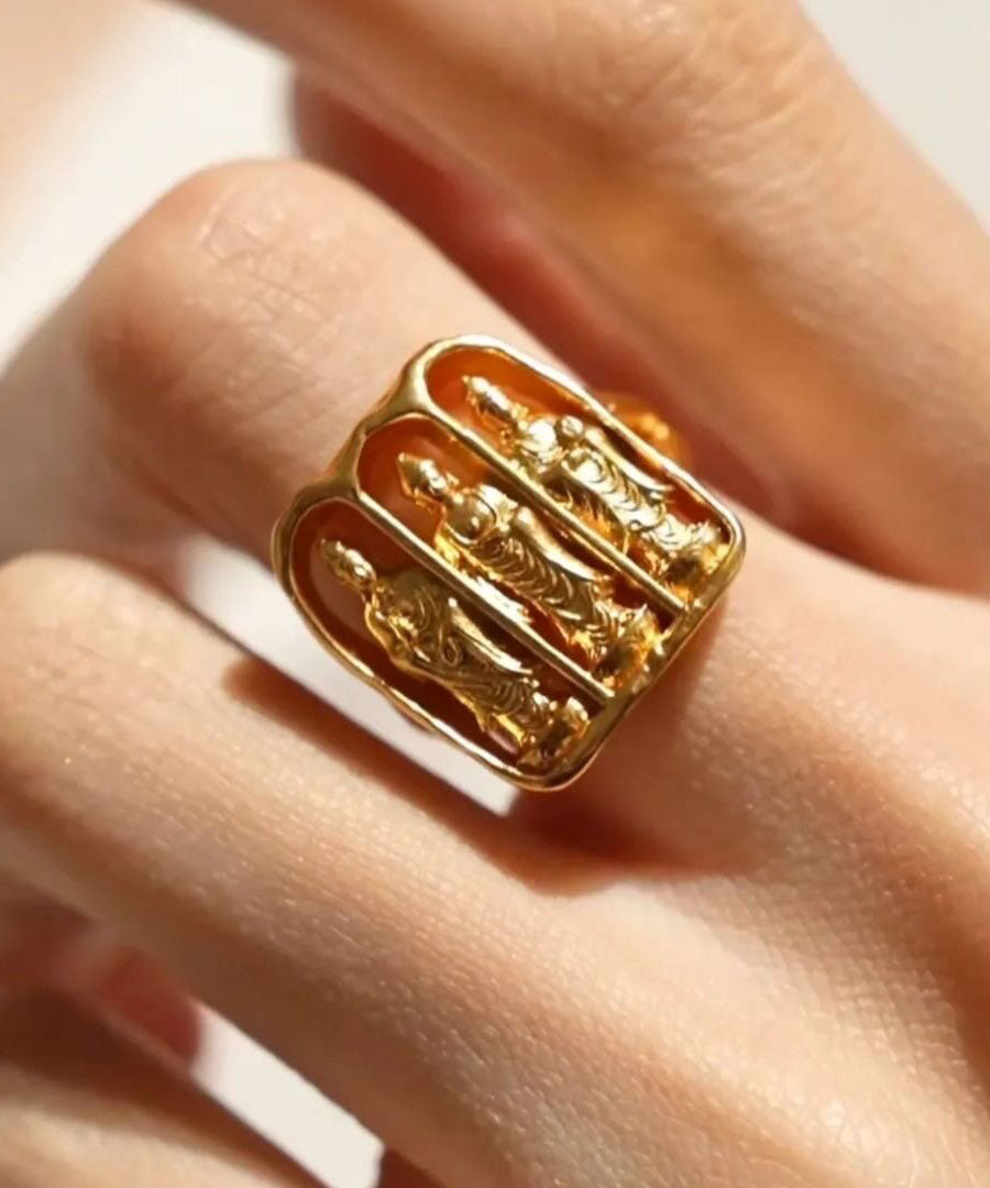 Fine Gold Sterling Silver Overgild Buddhist Niche Open Rings