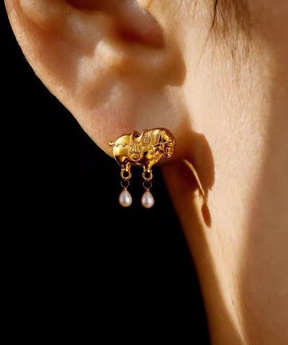 Fine Gold Sterling Silver Overgild Pearl Tassel Drop Earrings