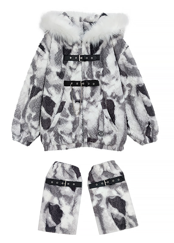 Fine Gradient Grey Thick Fine Cotton Filled Faux Fur Coat Outwear Winter