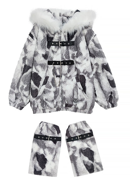 Fine Gradient Grey Thick Fine Cotton Filled Faux Fur Coat Outwear Winter