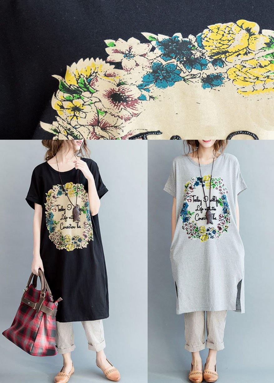 Fine Gray Side Open Letter O Neck Holiday Cotton Dress - SooLinen