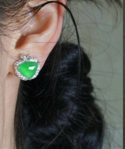 Fine Green Alloy Zircon Jade Apple Stud Earrings
