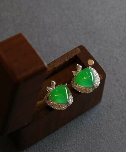 Fine Green Alloy Zircon Jade Apple Stud Earrings