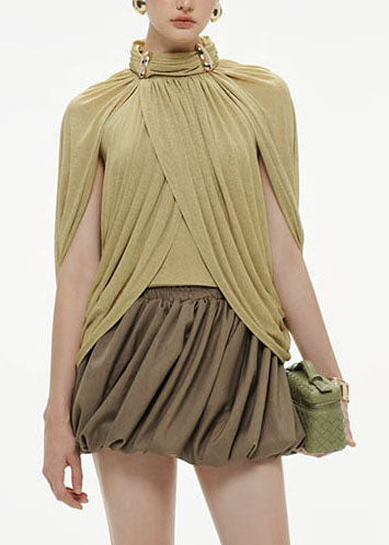 Fine Green Asymmetrical Cotton Shirt Top Batwing Sleeve