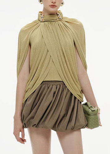 Fine Green Asymmetrical Cotton Shirt Top Batwing Sleeve