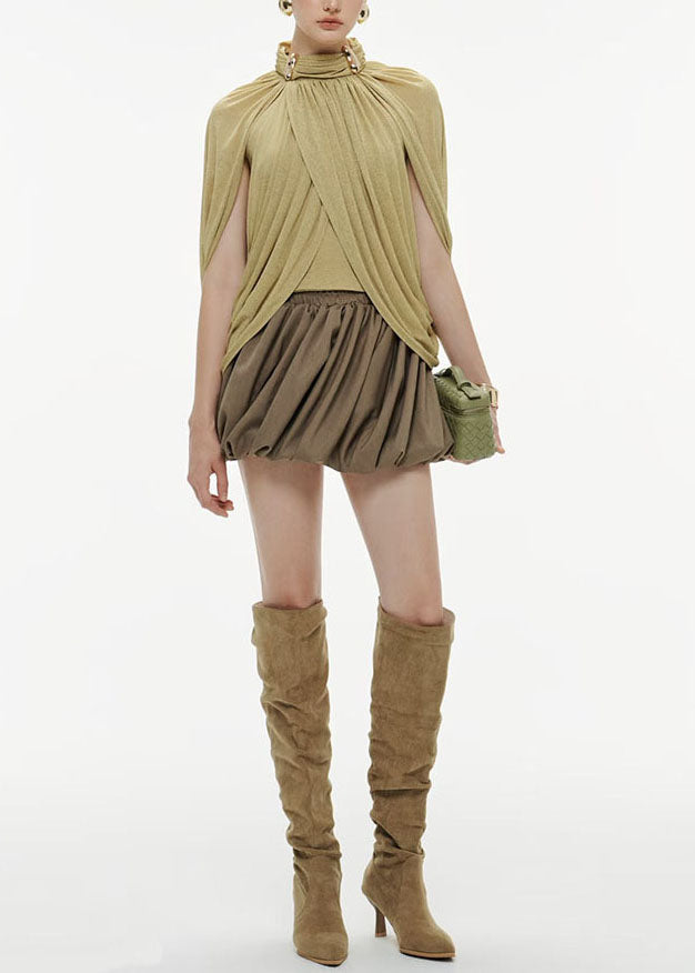 Fine Green Asymmetrical Cotton Shirt Top Batwing Sleeve