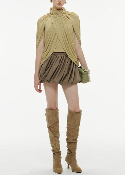 Fine Green Asymmetrical Cotton Shirt Top Batwing Sleeve