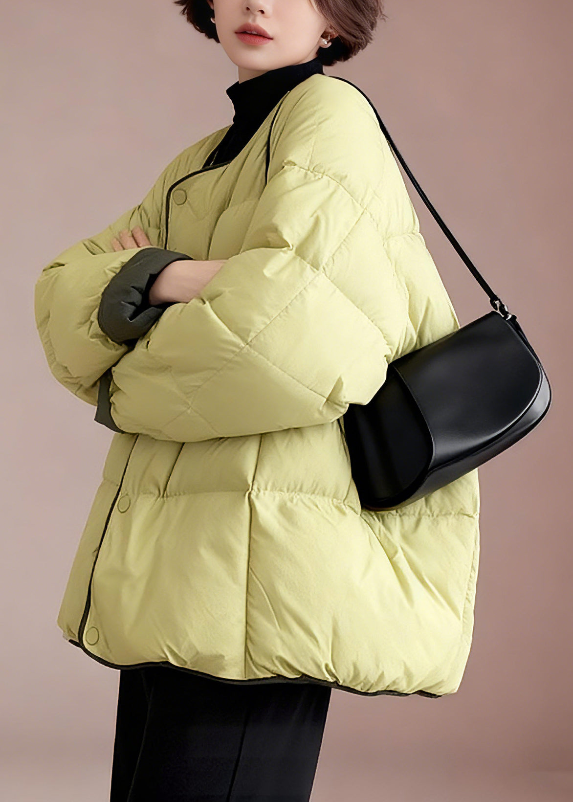 Fine Green O-Neck Thick Duck Down Puffer Jacket Winter