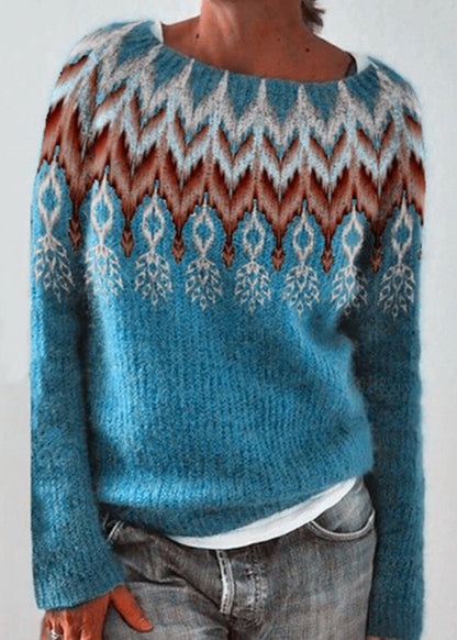 Fine Green O Neck Thick Print Knitted Sweaters Tops Fall