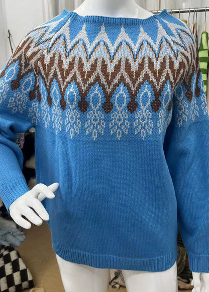 Fine Green O Neck Thick Print Knitted Sweaters Tops Fall