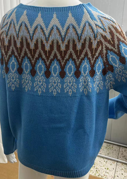 Fine Green O Neck Thick Print Knitted Sweaters Tops Fall