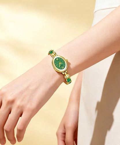 Fine Green Stainless Steel Overgild Zircon Tempered glass Four Leaf Clover Watches