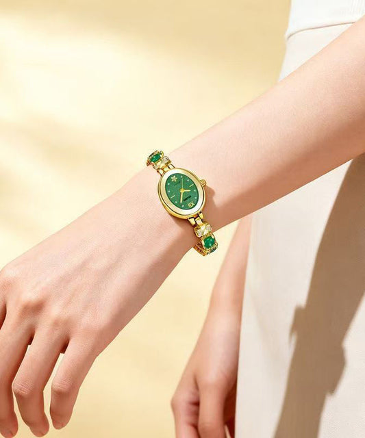 Fine Green Stainless Steel Overgild Zircon Tempered glass Four Leaf Clover Watches