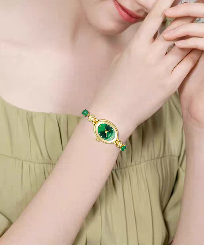 Fine Green Stainless Steel Overgild Zircon Tempered glass Four Leaf Clover Watches