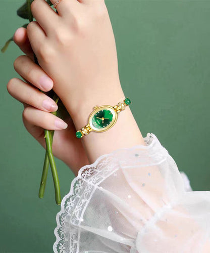 Fine Green Stainless Steel Overgild Zircon Tempered glass Four Leaf Clover Watches