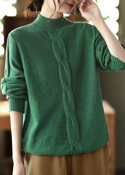 Fine Green Turtle Neck Loose Knit Sweater Tops Winter