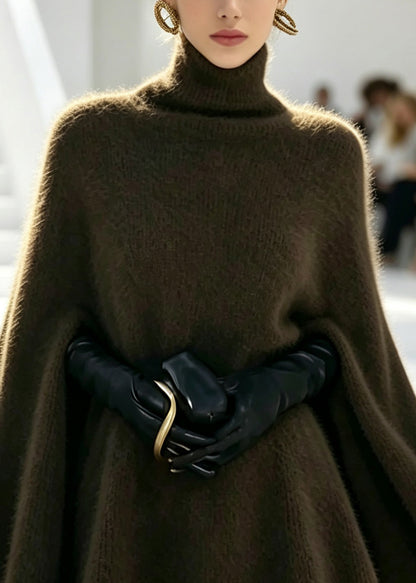 Fine Green Turtleneck Patchwork Solid Cotton Knit Sweaters And Skirts Two Piece Set Long Sleeve