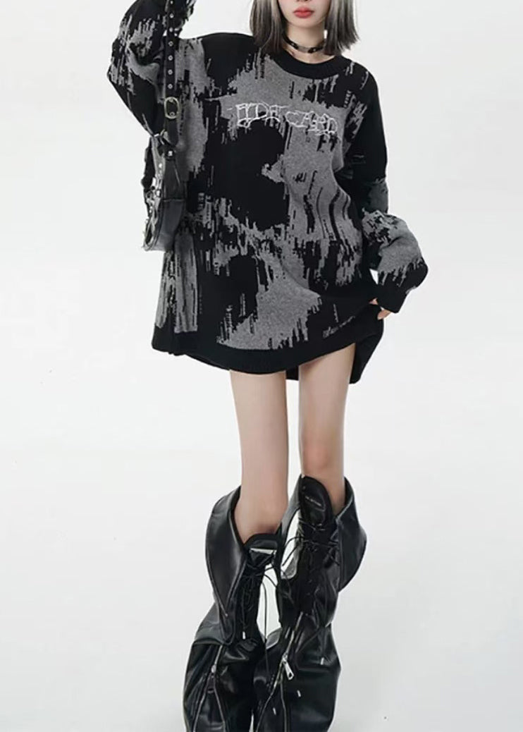 Fine Grey Oversized Tie Dye Long Sweater Winter