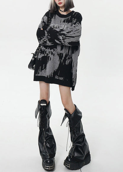 Fine Grey Oversized Tie Dye Long Sweater Winter