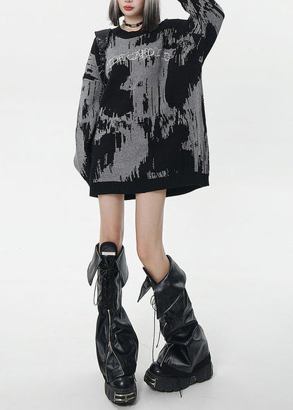 Fine Grey Oversized Tie Dye Long Sweater Winter