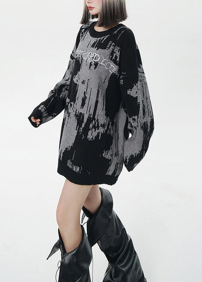 Fine Grey Oversized Tie Dye Long Sweater Winter