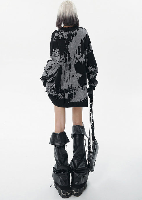 Fine Grey Oversized Tie Dye Long Sweater Winter