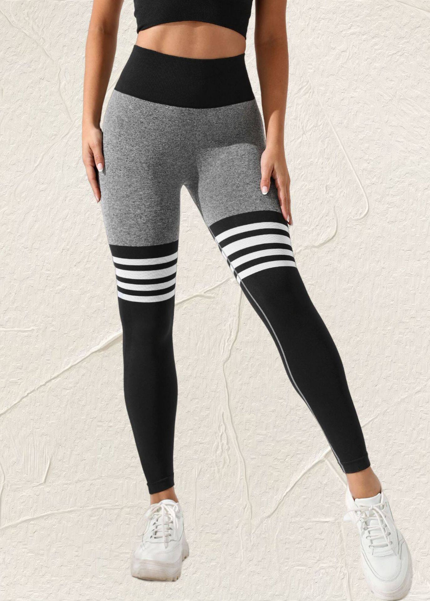 Fine Grey Striped High Waist Capri Athletic Leggings