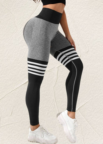 Fine Grey Striped High Waist Capri Athletic Leggings